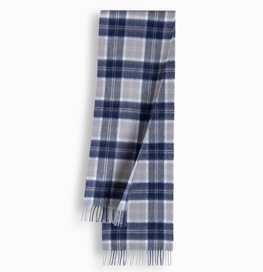 Ozwear 100% Wool Scarf Navy Ivory Check ws111