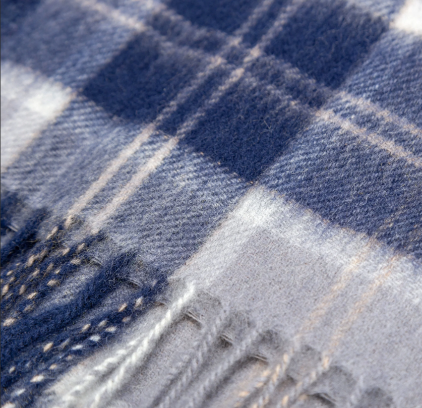 Ozwear 100% Wool Scarf Navy Ivory Check ws111