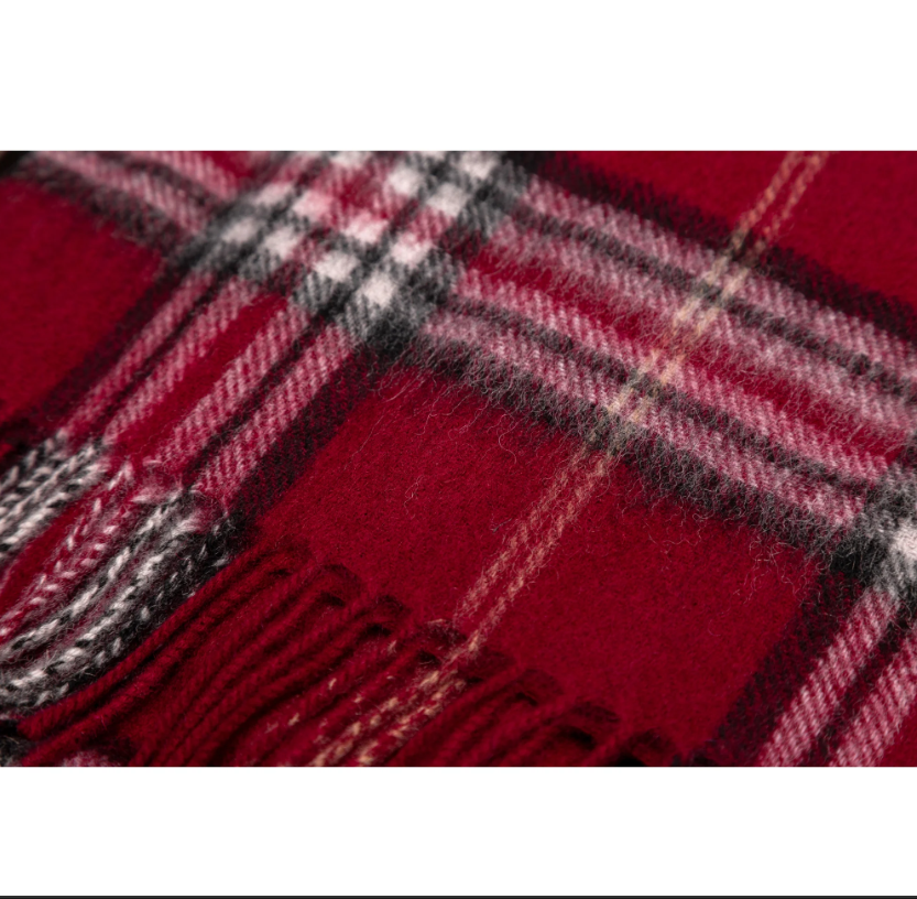 Ozwear 100% Wool Scarf Red Check ws116