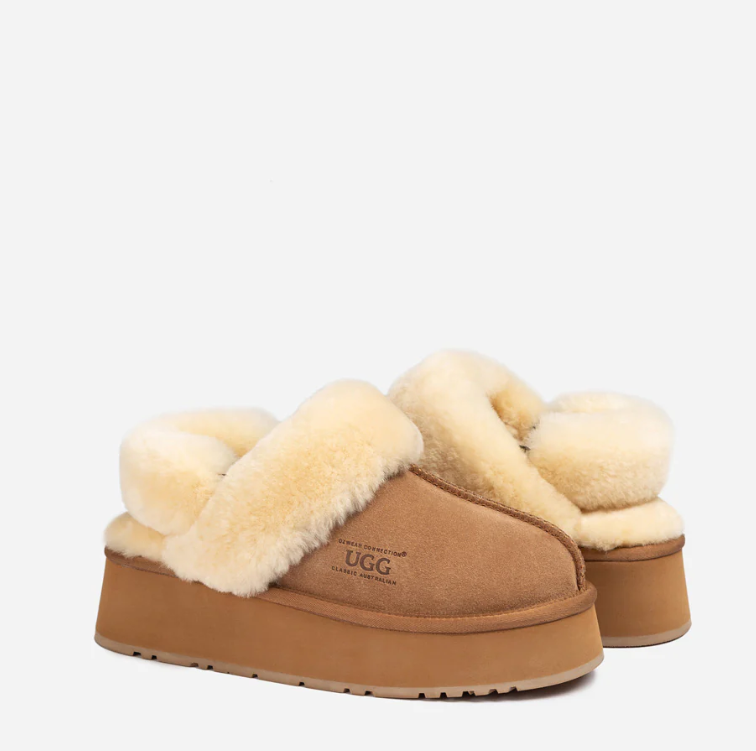 Ozwear Ugg Platform Slipper (Elastic Logo & Wool Strap) 4.5cm (Detachable Feature)(Water Resistant) ob724pd