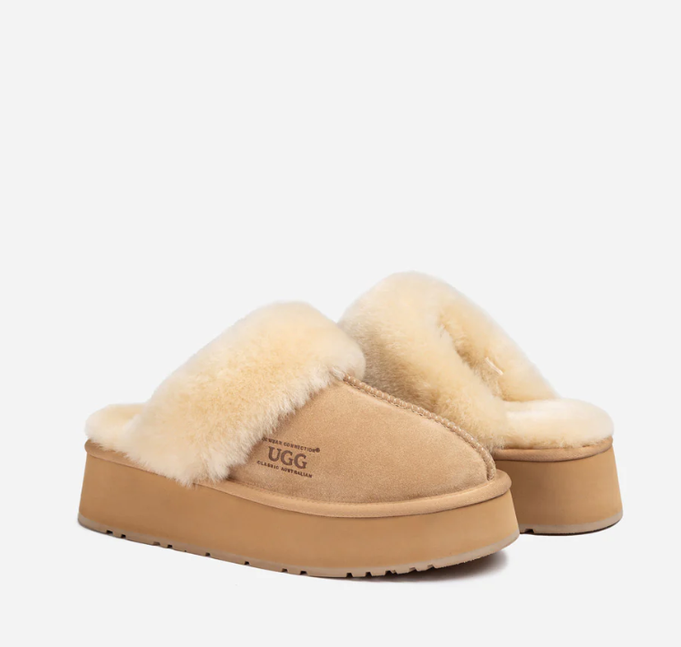 Ozwear Ugg Platform Slipper (Elastic Logo & Wool Strap) 4.5cm (Detachable Feature)(Water Resistant) ob724pd